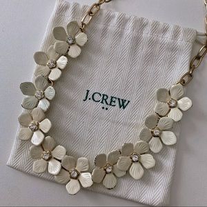J.Crew White Crystal Flower Gold Chain Necklace